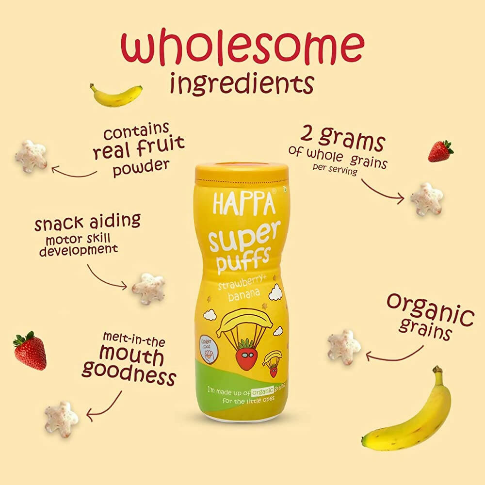 Happa Multigrain Strawberry & Banana Melts Super Puffs (8 Months+) | Grab2Buy