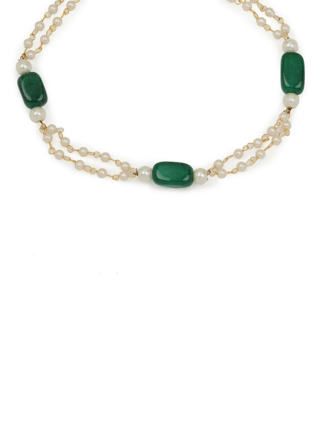 Gold-Polished White Green Pearl Beaded Anklets - Ruby Raang | Grab2Buy