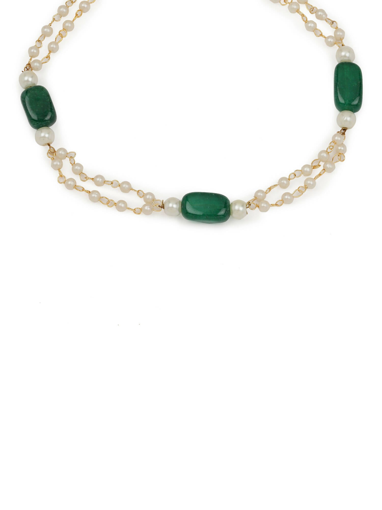 Gold-Polished White Green Pearl Beaded Anklets - Ruby Raang | Grab2Buy