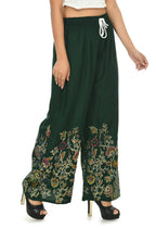 Mominos Fashion Moeza Reyon Cotton Bottle Green Floral Palazzo | Grab2Buy
