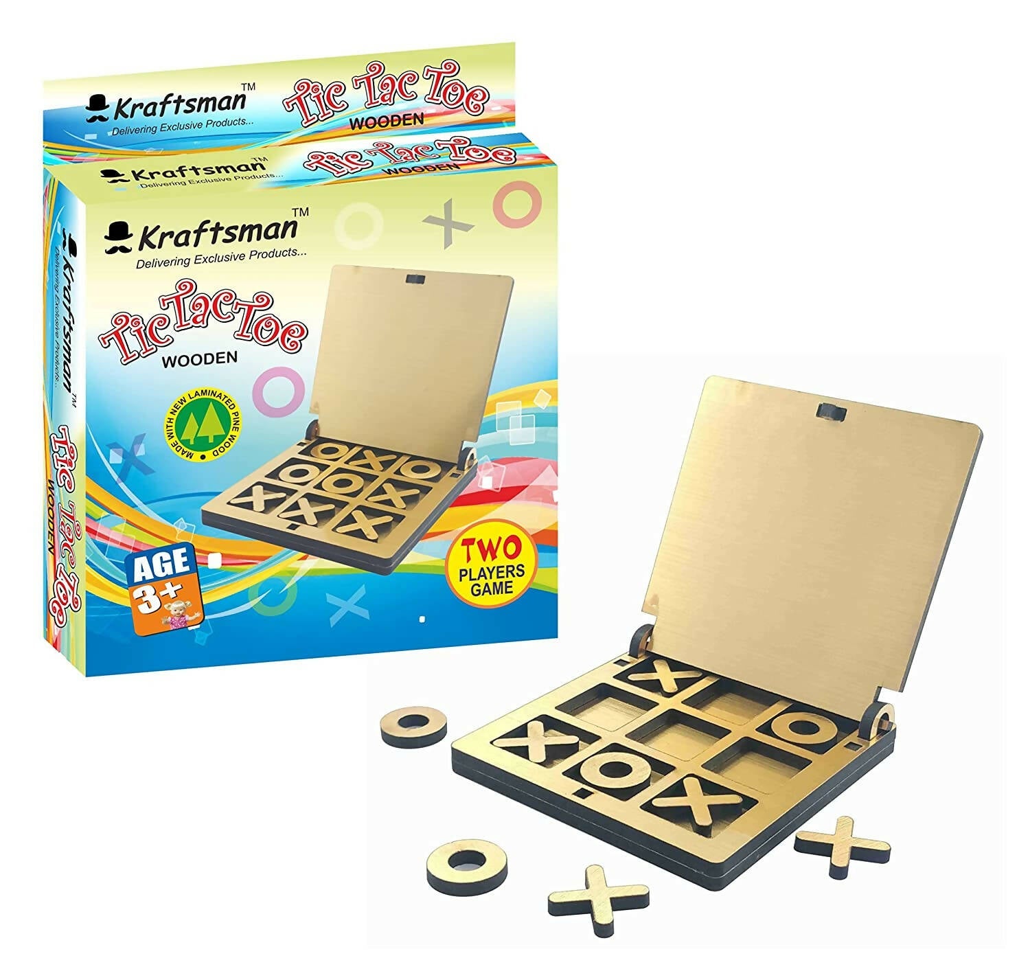 Kraftsman Wooden Tic Tac Toe Portable Game for Kids, Teens and Adults with Golden Mirror Shade Strategy & War Games Board Game | Grab2Buy