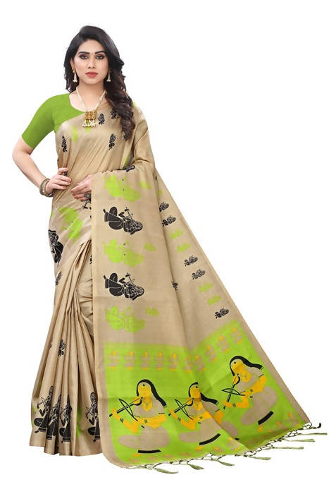 Vamika Brown Kalamkari Print With Jhalar Khadi Silk Saree (SHABRI GREEN) | Grab2Buy