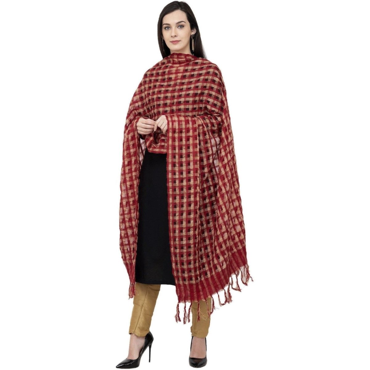 A R Silk Golder Box Regular Dupatta Color Mehroon Dupatta or Chunni | Grab2Buy