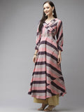 Yufta Women Purple & Multicoloured A-Line Striped Kurta | Grab2Buy