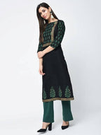 Aniyah Cotton Block Printed Black Straight Kurta (AN-131K) | Grab2Buy