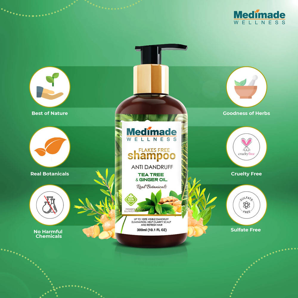 Medimade Wellness Flakes Free Anti Dandruff Shampoo with Tea Tree and Ginger Oil | Grab2Buy
