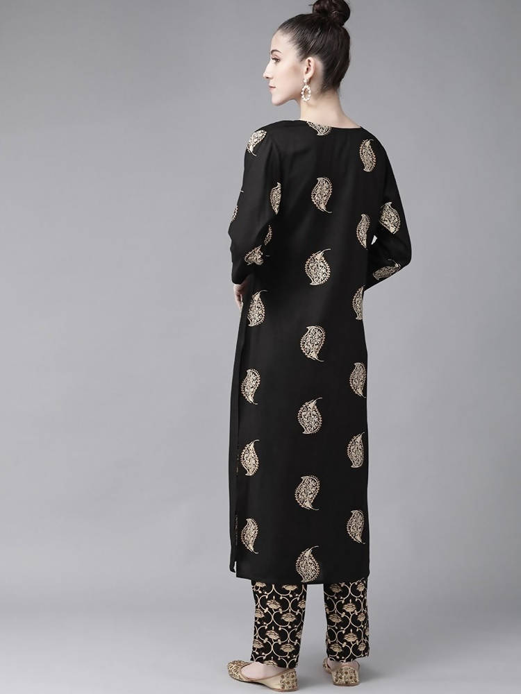 Yufta Women Black & Cream-Coloured Screen Printed Kurta with Trouser | Grab2Buy