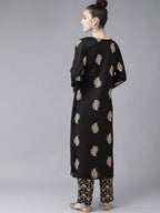 Yufta Women Black & Cream-Coloured Screen Printed Kurta with Trouser | Grab2Buy