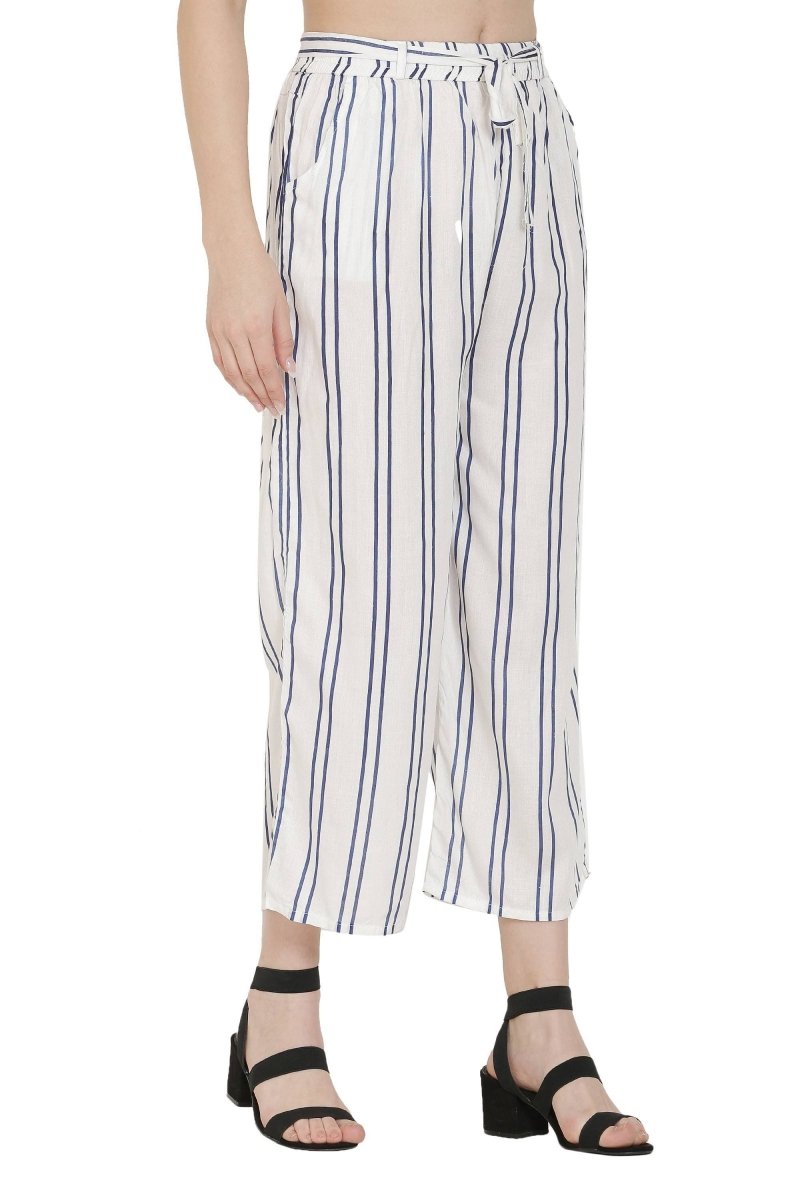 Asmaani White Color Rayon Fabric Stripped Palazzo | Grab2Buy