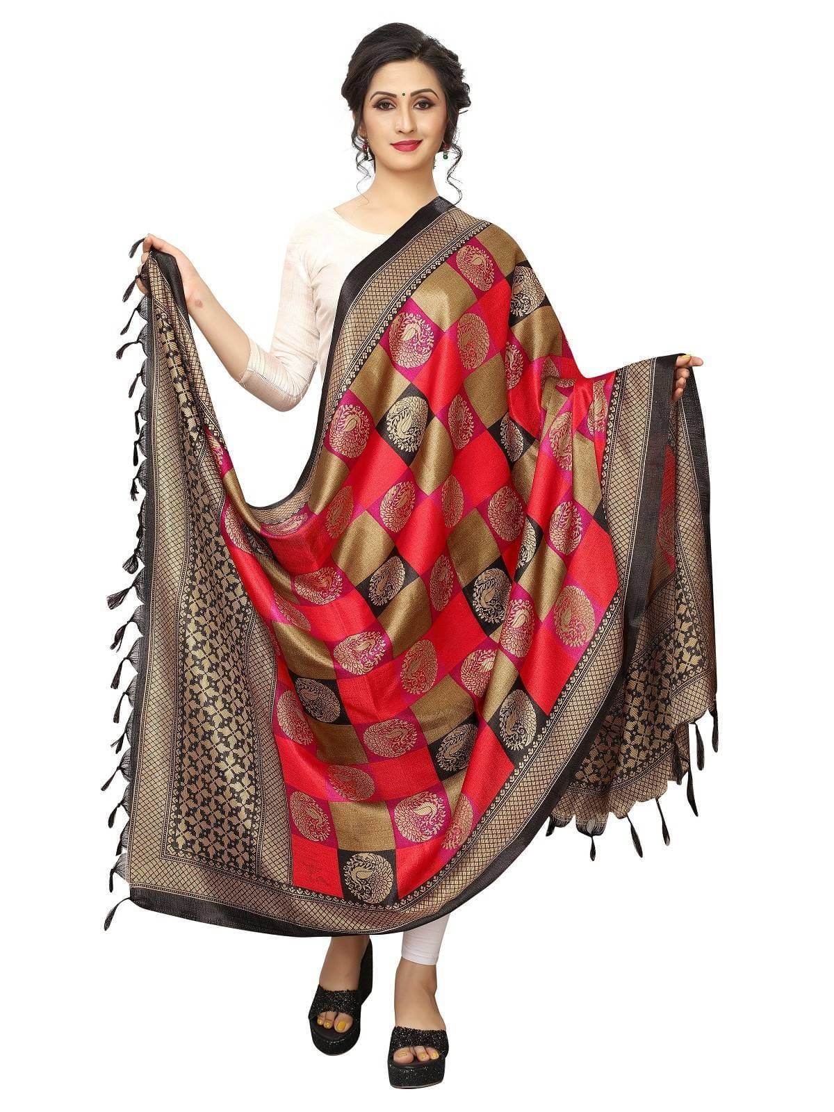 Vamika Latest Traditional Red Printed Khadi Bhagalpuri Dupatta | Grab2Buy