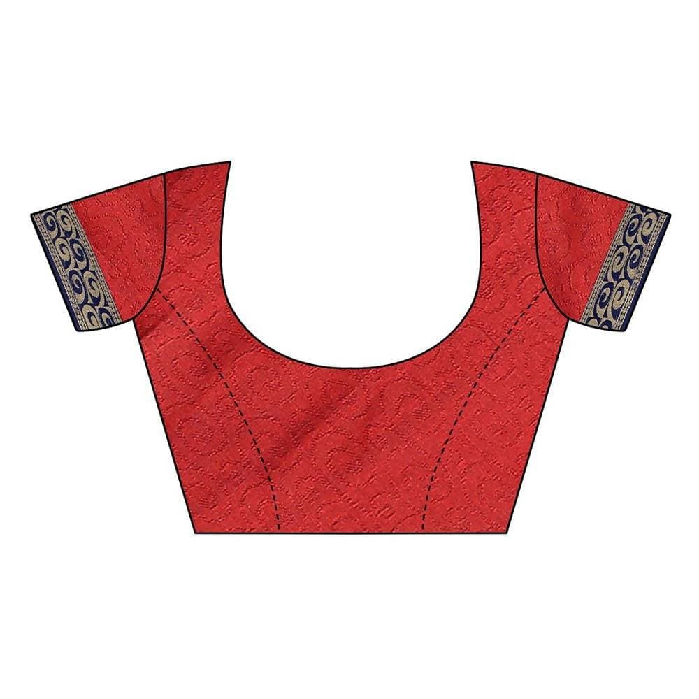 Vamika Banarasi Jacquard Weaving Red Saree (DHONI RED) | Grab2Buy