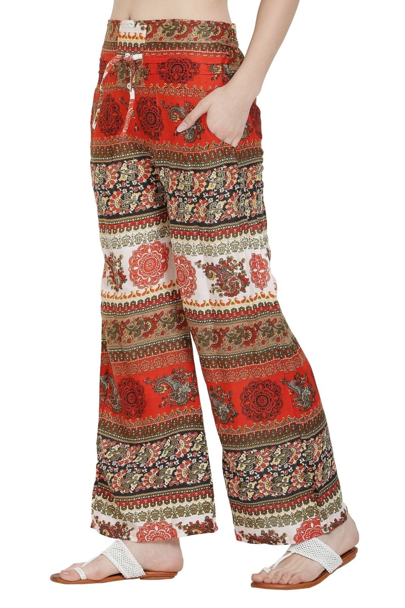 Asmaani Orange Color Mix Print Palazzo | Grab2Buy
