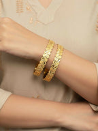 NVR Women Set of 2 Leaf Design Gold Plated Kada Bangle