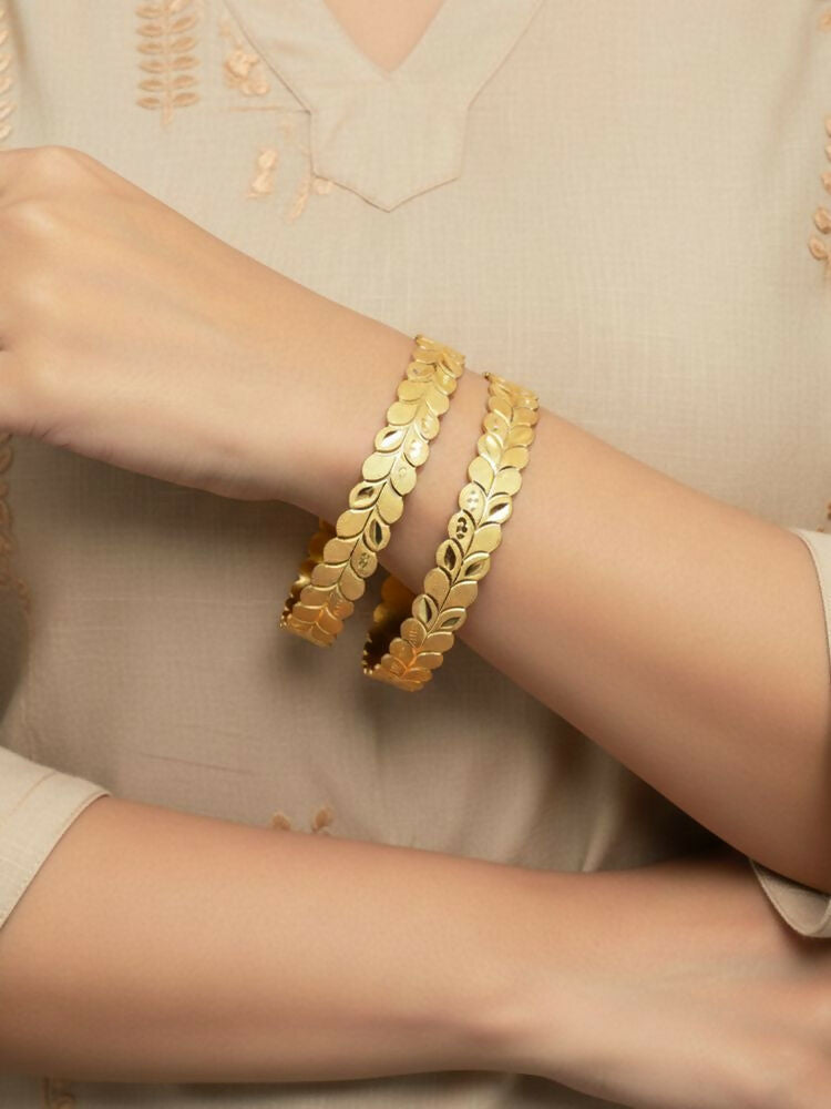 NVR Women Set of 2 Leaf Design Gold Plated Kada Bangle | Grab2Buy