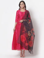 Myshka Women's Pink Silk Solid 3/4 Sleeve Round Neck Casual Anarkali Gown | Grab2Buy