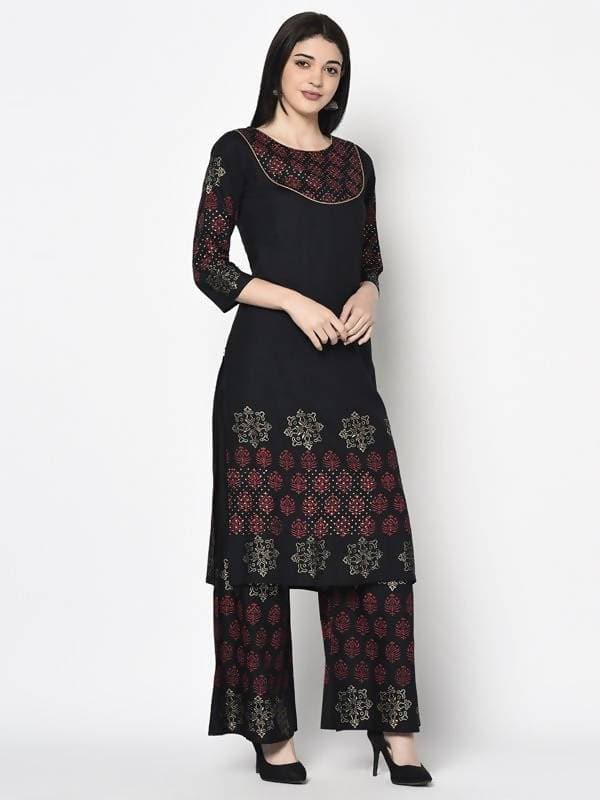 Aniyah Rayon Black Color Block Print Straight Kurta (AN-190K) | Grab2Buy