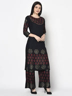 Aniyah Rayon Black Color Block Print Straight Kurta (AN-190K) | Grab2Buy