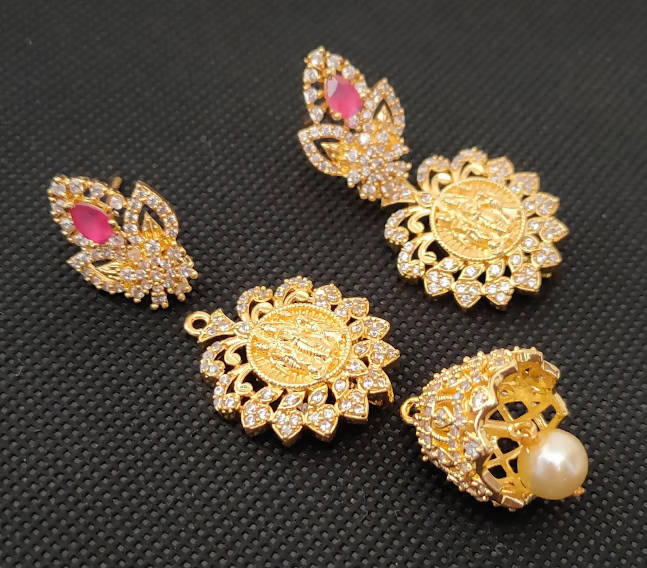 AD Rubies Designer 4 in 1 Temple Earrings | Grab2Buy