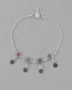 VOJ Set of 2 Silver Plated Meenakari Multi Color Anklet