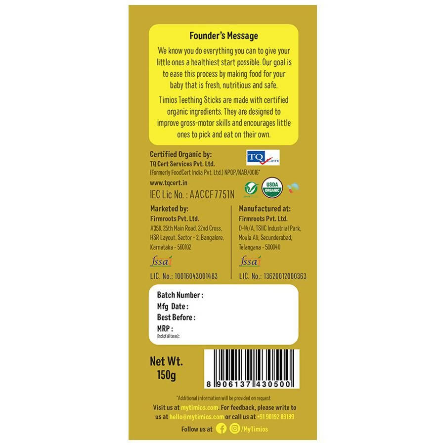 Timios Multigrain Cumin Teething Sticks For Toddlers | Grab2Buy
