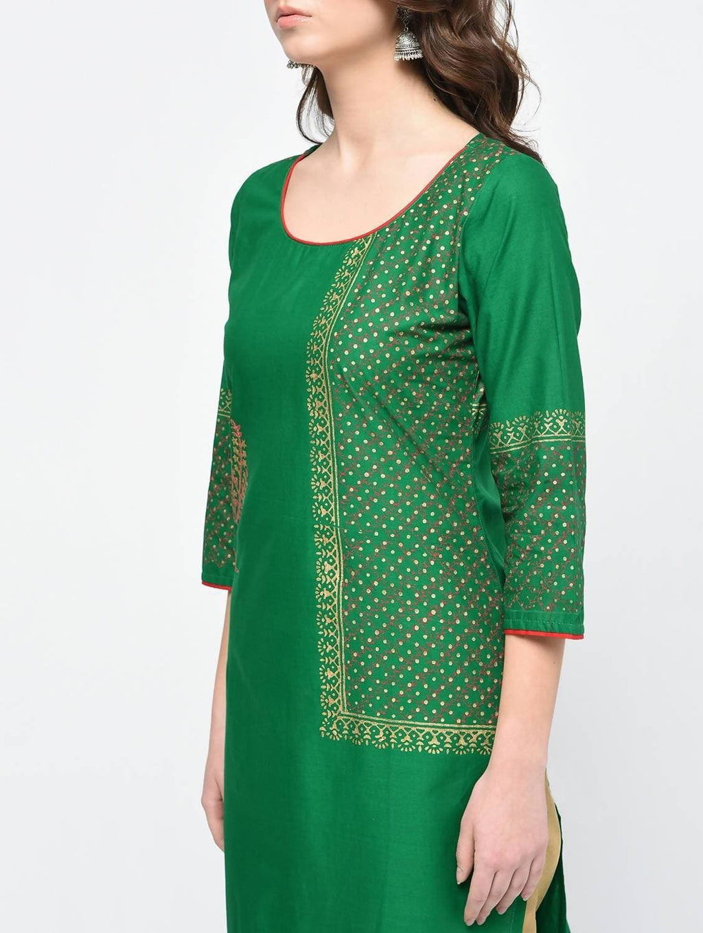 Cheera Hand Block Print Green Color Straight Kurta | Grab2Buy