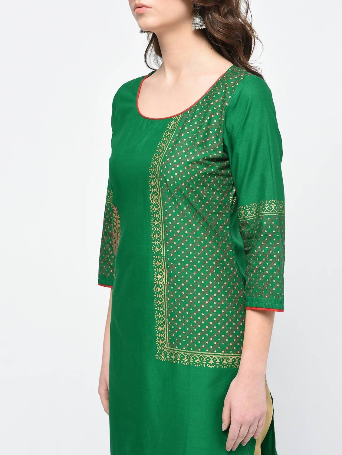 Cheera Hand Block Print Green Color Straight Kurta | Grab2Buy