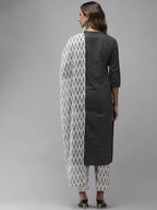 Yufta Women Black Ethnic Motifs Printed Regular Pure Cotton Kurta with Trouser & With Dupatta | Grab2Buy
