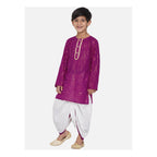 Little Bansi Boys Golden Striped Kurta and Dhoti - Purple and Cream | Grab2Buy