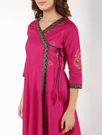 Aniyah Cotton Block Print Angrakha Kurta In Magenta (AN-148K) | Grab2Buy