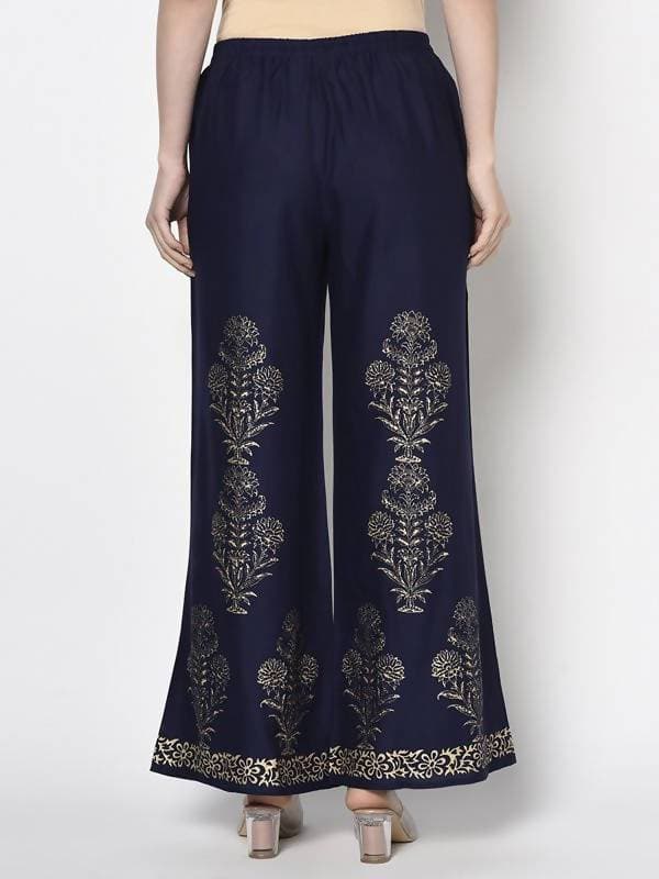 Aniyah Rayon Navy Blue Color Gold Print Flared Slip-On Palazzo (AN-193K) | Grab2Buy