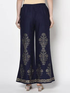 Aniyah Rayon Navy Blue Color Gold Print Flared Slip-On Palazzo (AN-193K) | Grab2Buy
