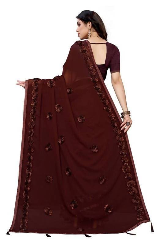 Vamika Brown Georgette Embroidery Saree (GULABO COFFEE) | Grab2Buy
