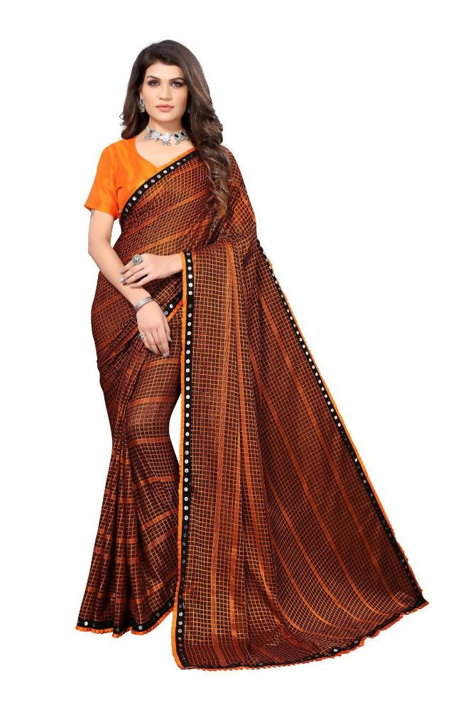 Vamika Orange Lycra Knitted Saree | Grab2Buy
