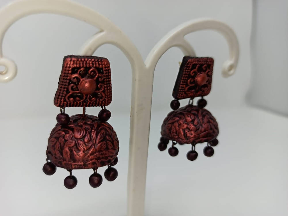 Terracotta Dazzling Temple Jhumkas | Grab2Buy
