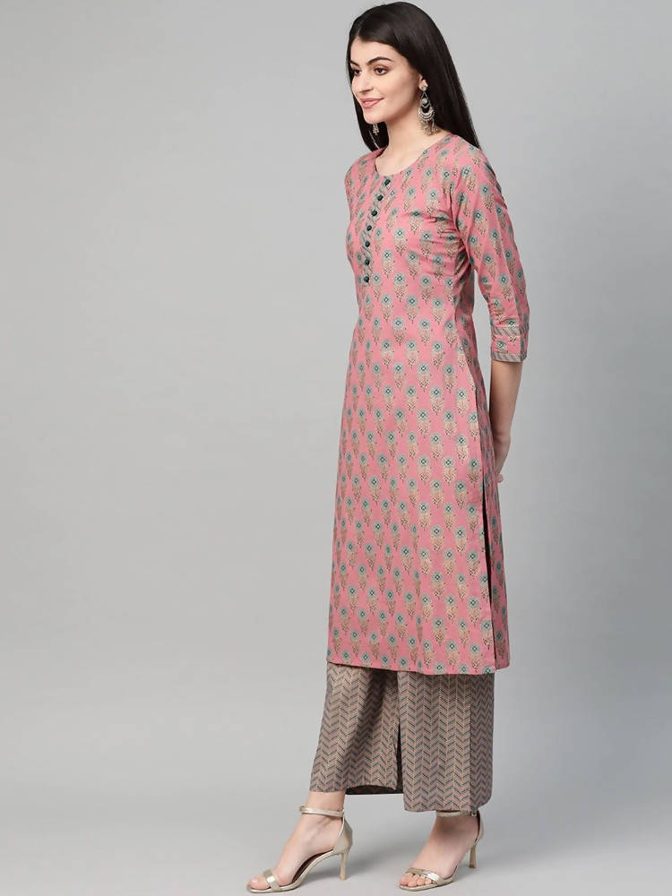 Yufta Women Pink & Blue Printed Kurta with Palazzo & Dupatta | Grab2Buy