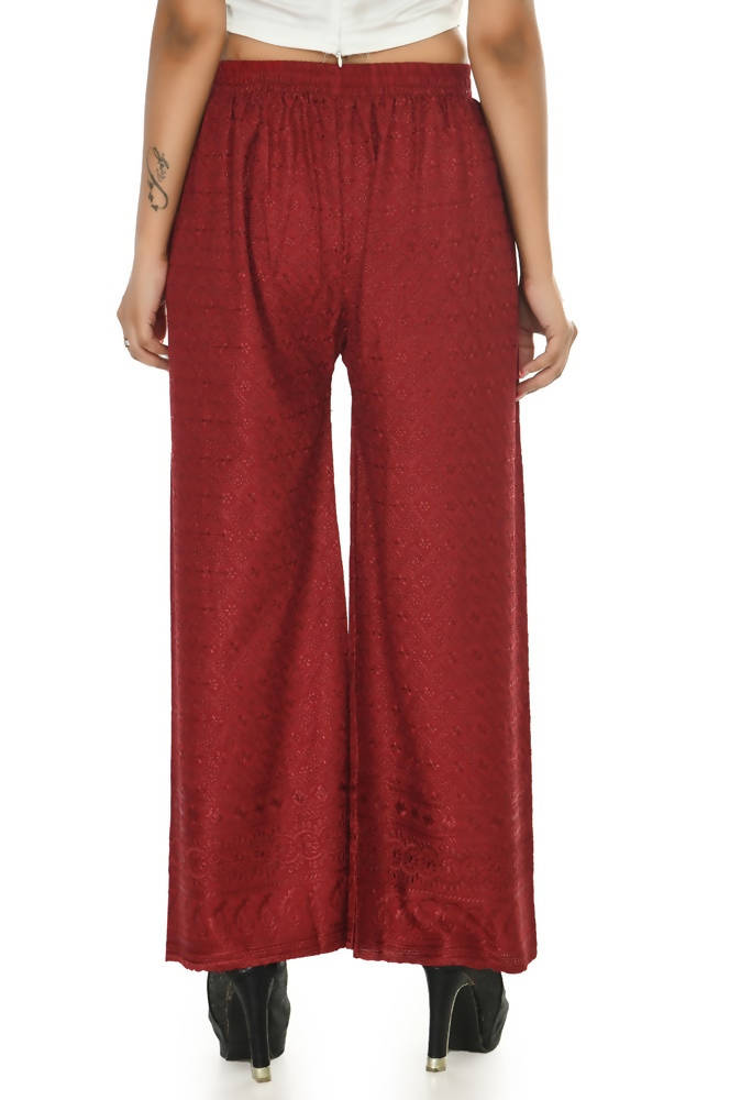 Mominos Fashion Moeza Reyon Cotton Maroon Color Chikan Work Palazzo | Grab2Buy