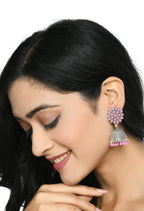 Mominos Fashion Joharkamal Kundan work Jhumka with Baby Pink Beads | Grab2Buy