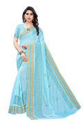 Vamika Embroidery Blue Chanderi Saree (MINI CHECKS BLUE) | Grab2Buy