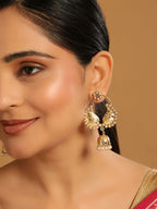 Nuyug 22K Gold Plated Pearls Studded Contemporary Shaped Mini Jhumki Drop Dangler Earrings | Grab2Buy