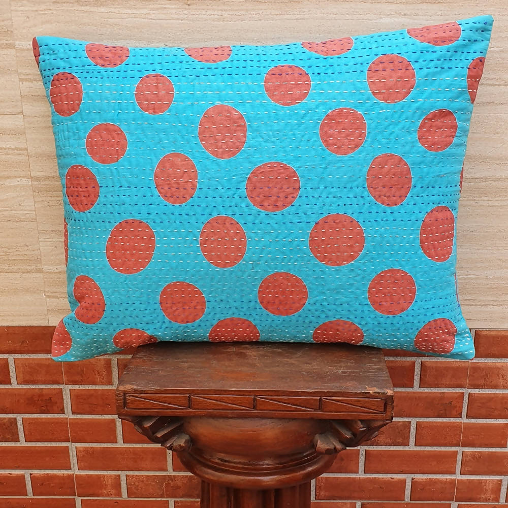 The Decor Nook Turquoise Blue Base With Red Circles Print Cushion Cover | Grab2Buy