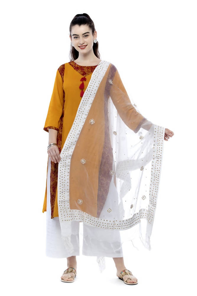Mominos Fashion White Orgenza Nug Embroidery Dupatta | Grab2Buy
