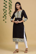 Yufta Women Black & Yellow Geometric Yoke Design Straight Kurta | Grab2Buy