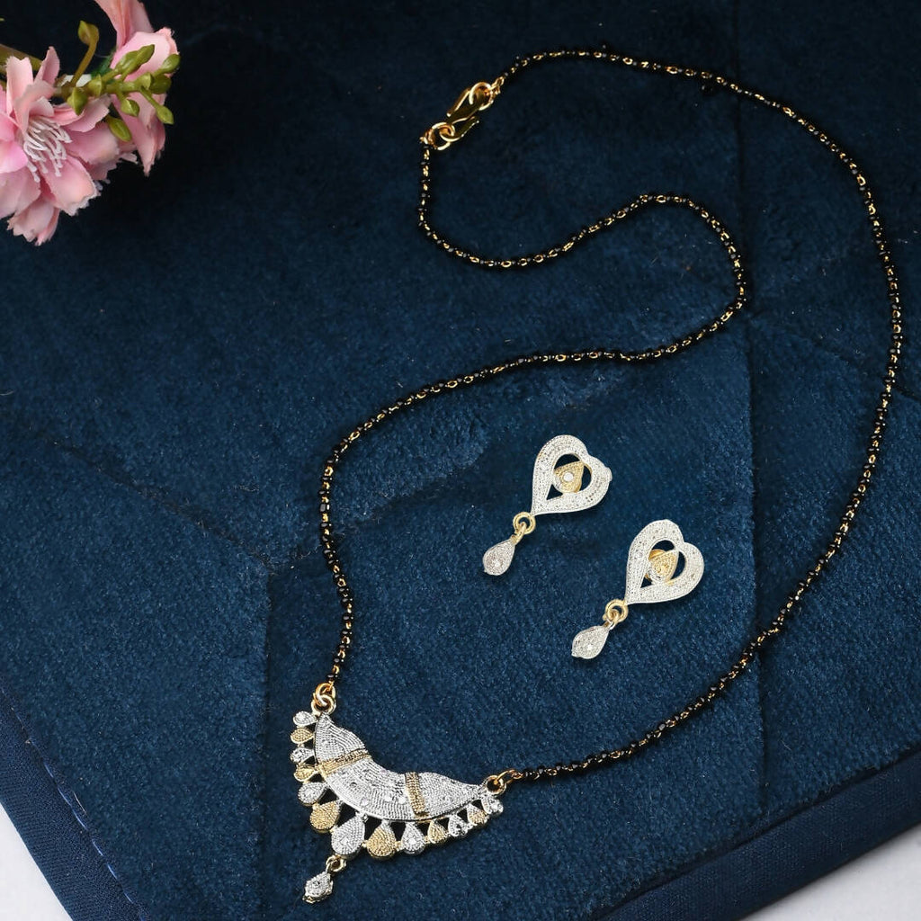 AanyaCentric Gold-Polished Mangalsutra with Pendant, 2 Pair Earrings | Grab2Buy