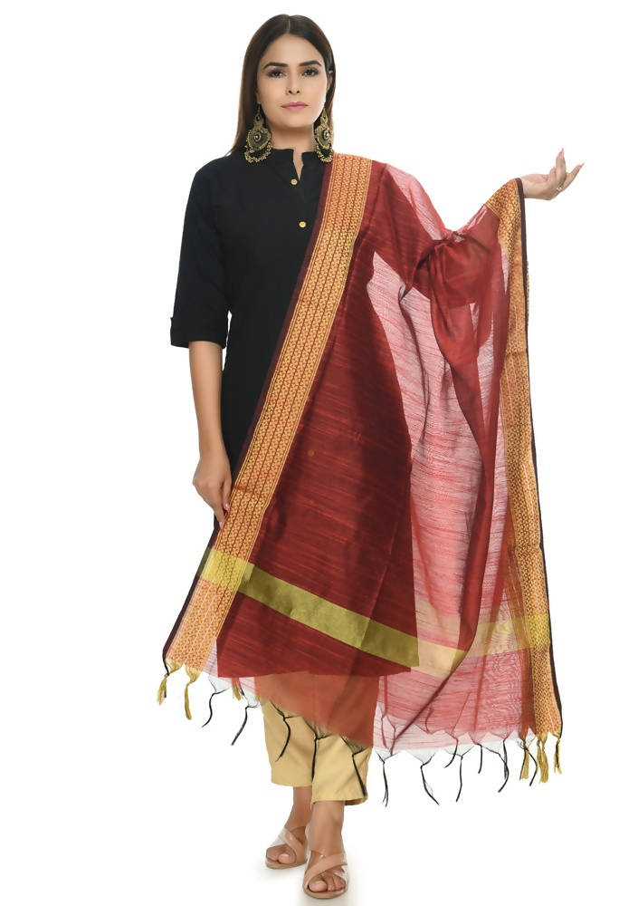 Mominos Fashion Maroon Handloom Cotton Dupatta | Grab2Buy