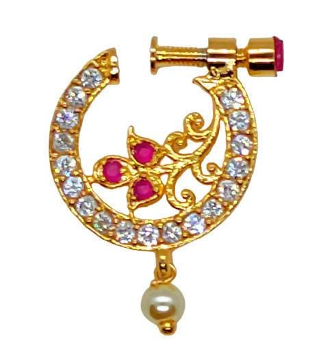 AD Ruby Designer Floral Nose Ring | Grab2Buy