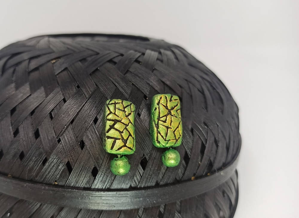 Terracotta New Glam Studs With Drops-Pearl Green | Grab2Buy