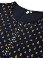 Yufta Women Navy Blue Golden Print Kurta | Grab2Buy
