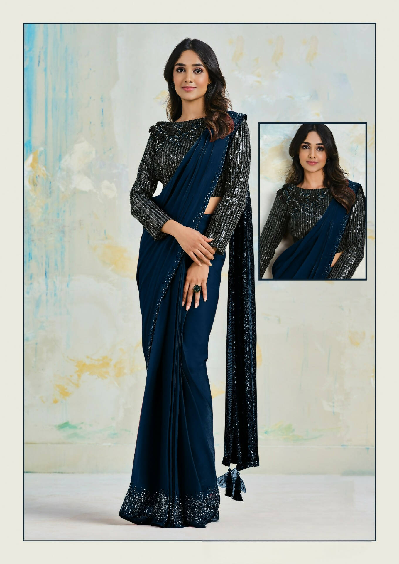Satin Silk Crepe Saree With Stitched Blouse - Mohmanthan Royal | Grab2Buy