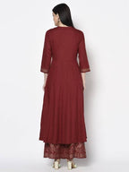 Aniyah Rayon Maroon Block Print Anarkali Palazzo Set (AN-212K) | Grab2Buy