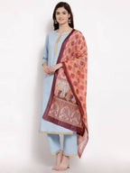 Myshka Women's Blue Cotton 3/4 Sleeve Round Neck Solid Casual Kurta Pant Dupatta Set | Grab2Buy